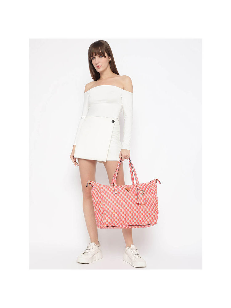 guess fashion Guess Orange Logo Checkered Carryon Large Tote Bag with Detachable Coin Pouch-picture-25