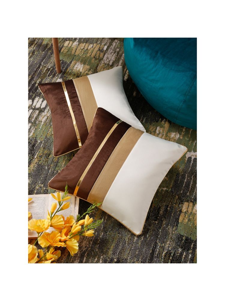 HOSTA HOMES White and Brown Set of 2 Color Blocked Square Cushion Covers-picture-34