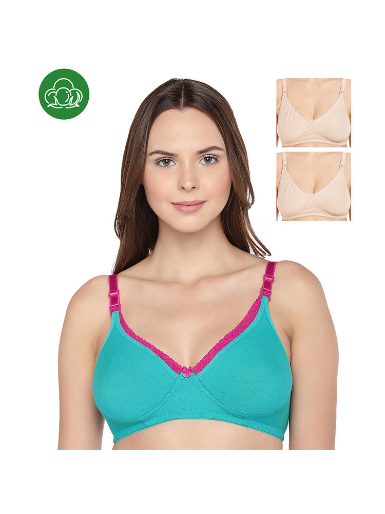 Inner Sense Organic Cotton Antimicrobial Laced Nursing Bra Pack of 3 - Multi-Color-picture-5