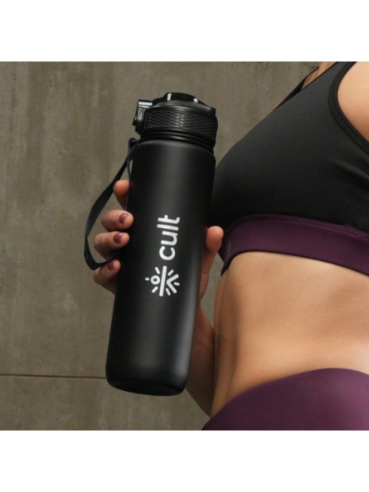 CULT Motivational Bottle 1L Unisex Time Mark Sipper With Straw Black-image-1