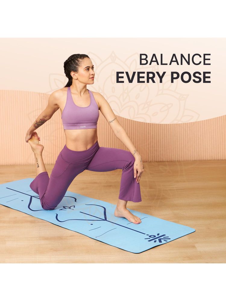 CULT Yoga Mat Unisex Tpe Blue 6Mm Alignment Marking With Bag And Strap