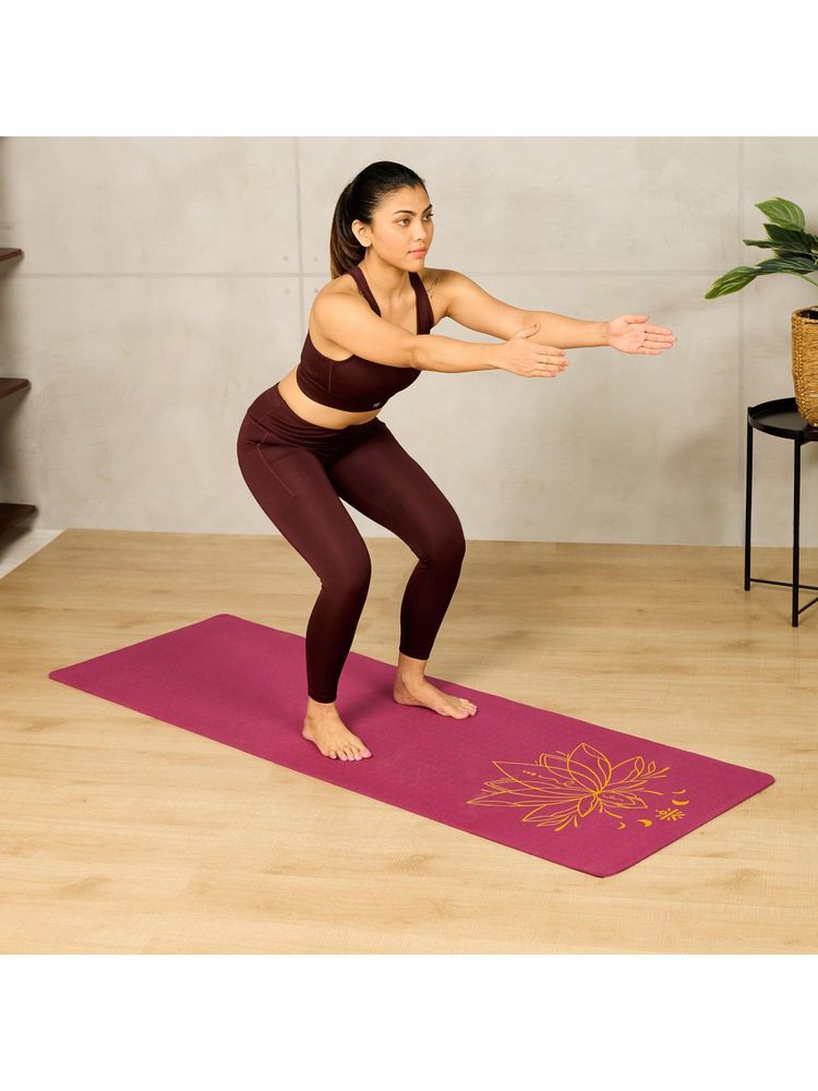 CULT Yoga Mat Unisex Tpe Purple Lotus Print 6Mm With Bag And Strap-picture-35