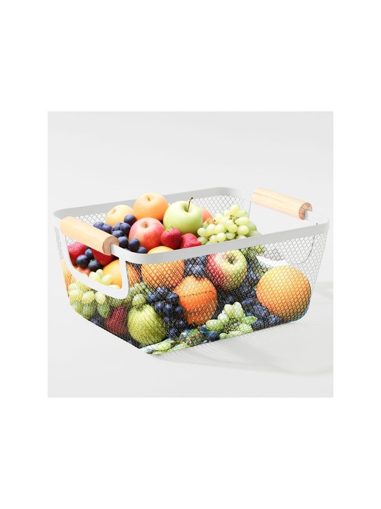 UMAI Metal Mesh Basket with Wooden Handle Multipurpose White-picture-44