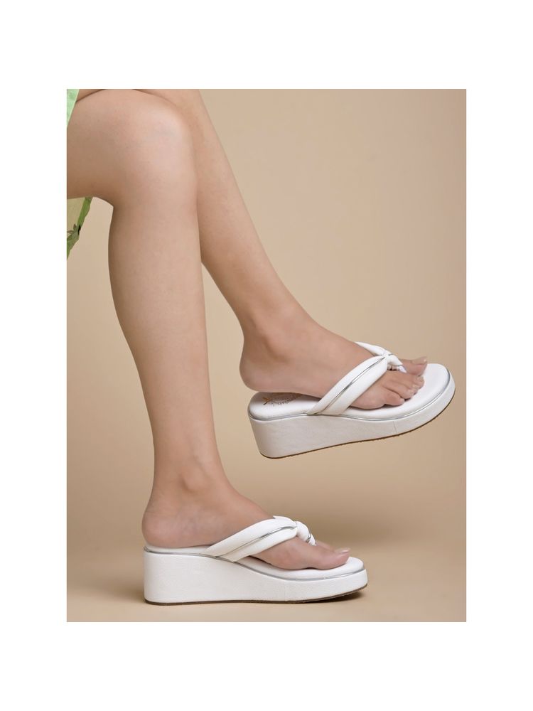 Shoetopia Solid White Wedge Heels for Women