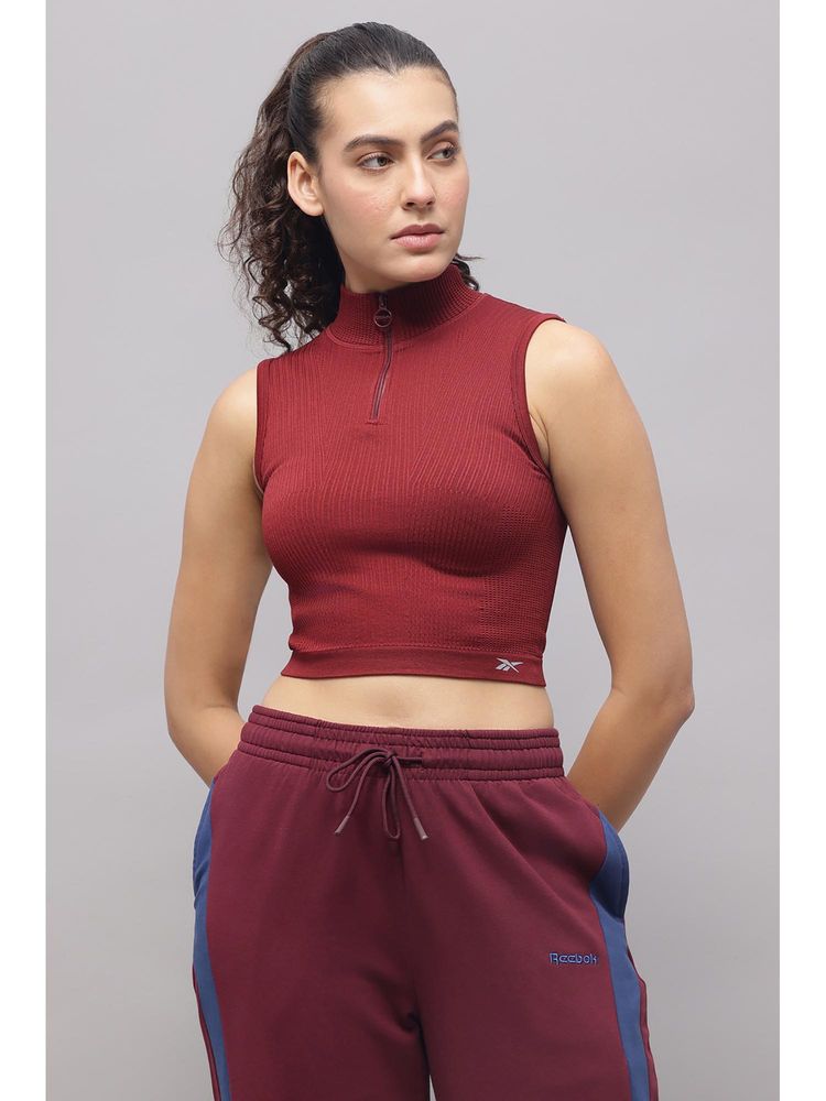 Reebok Maroon Textured High Neck Tank Top-picture-10