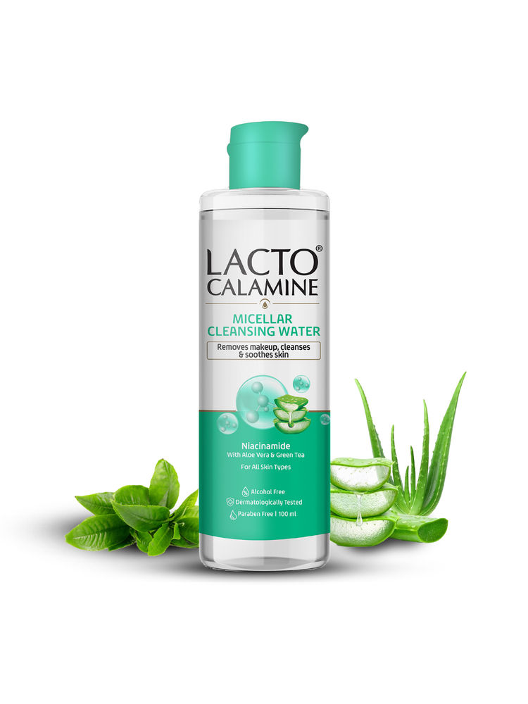 Lacto Calamine Micellar Cleansing Water,Removes Makeup & Clears Skin With Aloe Vera & Green Tea