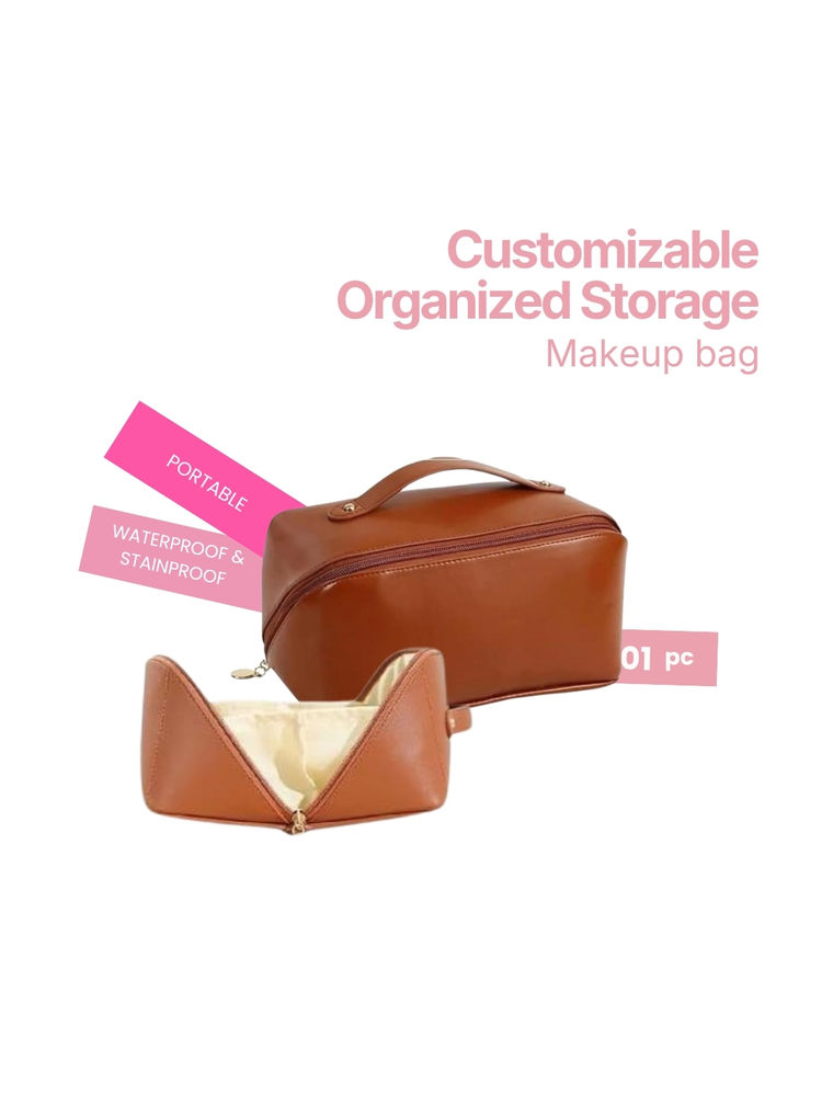 Rhe Cosmetics Makeup Bag Cosmetic Storage Vanity Pouch - Brown-image-28
