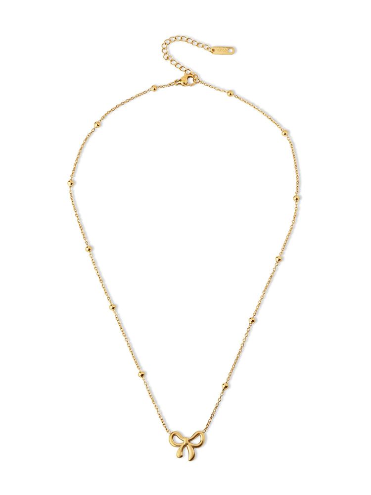 Palmonas Gold Bow Pendant With Beaded Chain Necklace For Women - Waterproof And Anti-Tarnish-image-49