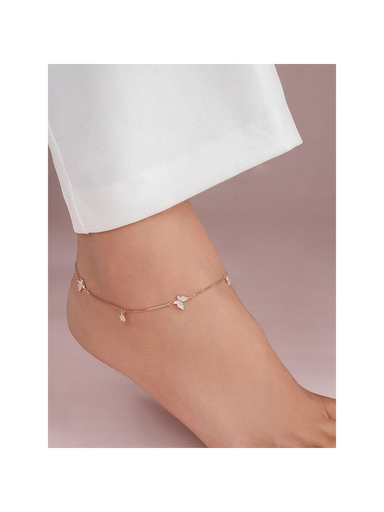 Zavya Charms Cz Rose Gold Plated 925 Sterling Silver Anklet-picture-9