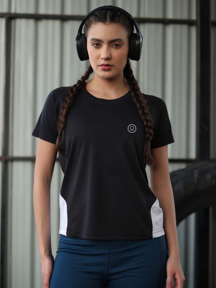 CHKOKKO Women Black Half Sleeve Gym T-Shirt-image-34