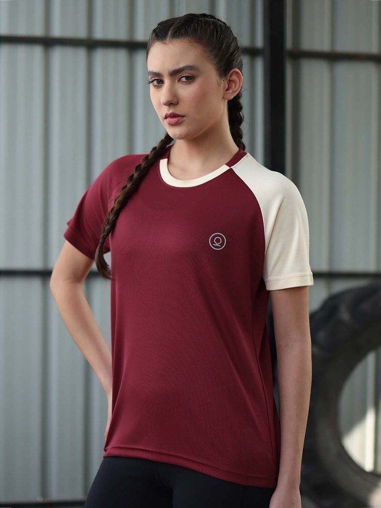 CHKOKKO Women Maroon Half Sleeve Gym T-Shirt-picture-13