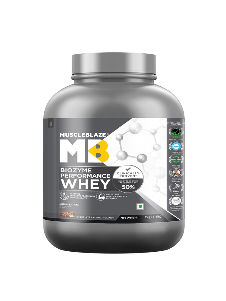 MuscleBlaze Biozyme Performance Whey Protein With Us Patent Filed Eaf - Chocolate Hazelnut