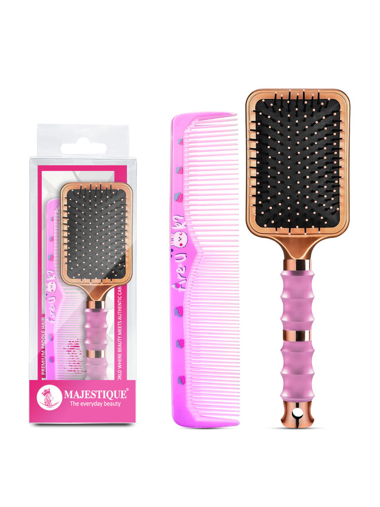 Majestique Paddle Hair Brush With Tooth Comb (Set of 2)-image-4