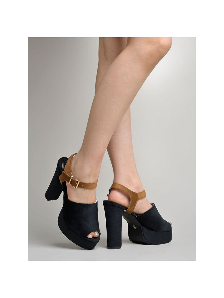 Shoetopia Stylish Peep Toe Black Casual High Heels for Women & Girls-picture-17