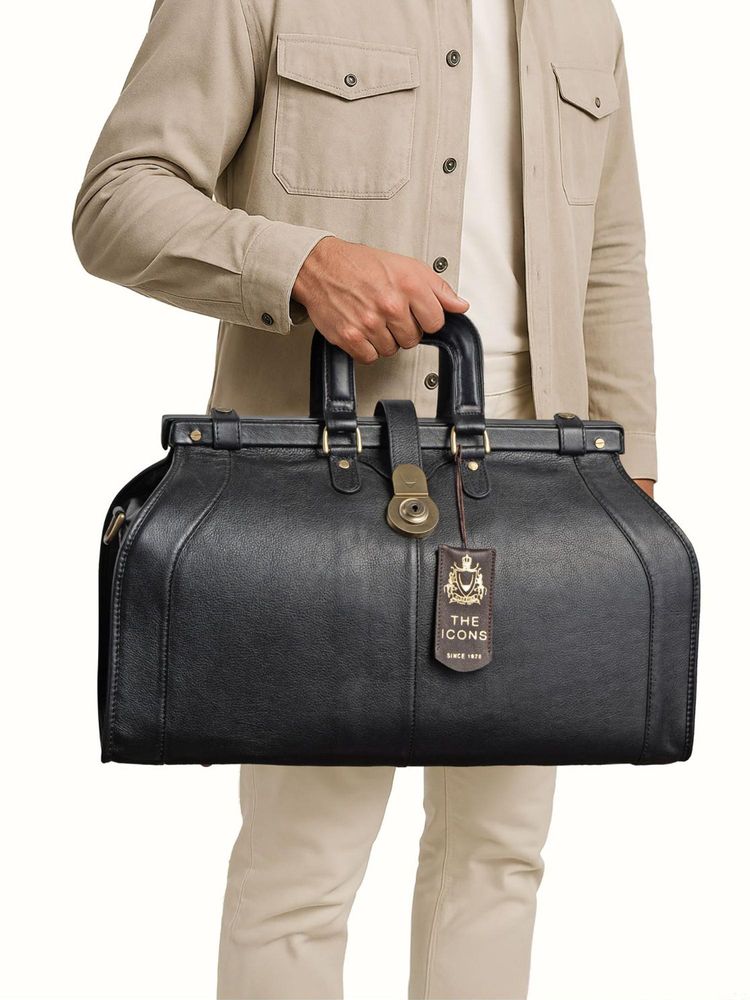 Hidesign SAFARI Genuine Leather Unisex Black Duffle Bag with Detachable Strap-picture-11