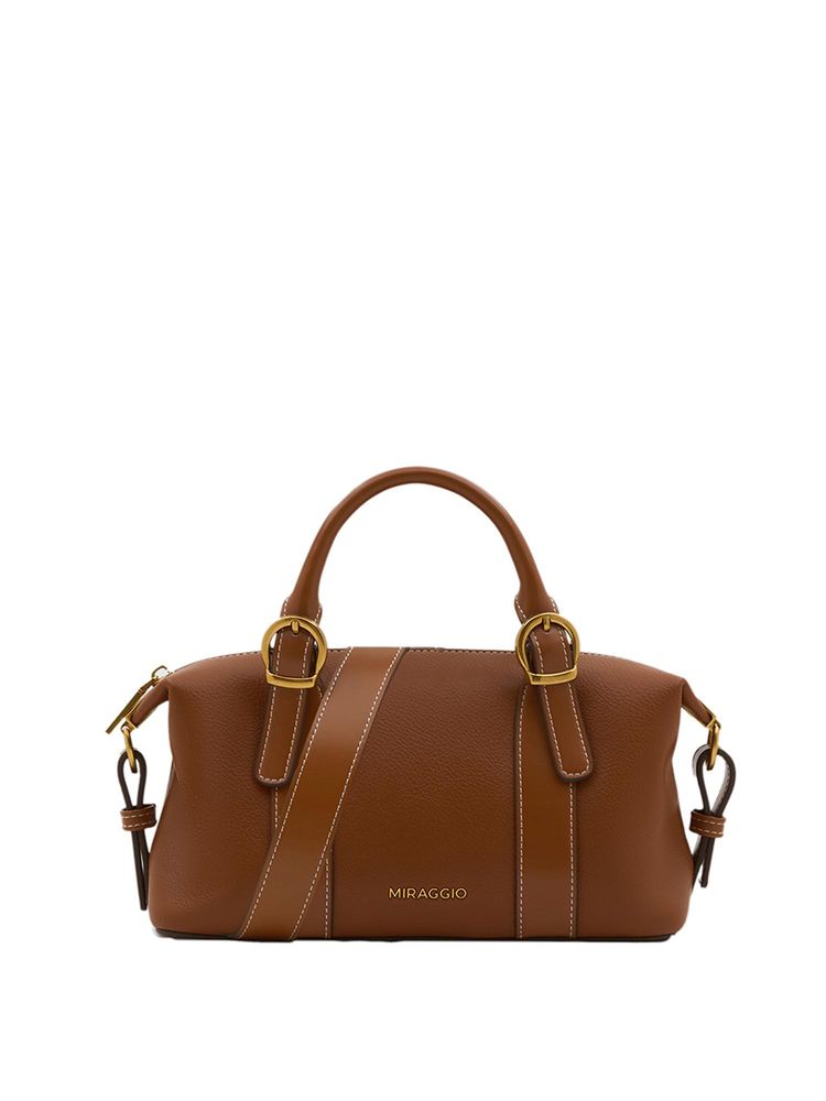 MIRAGGIO Aira Brown Satchel Top Handle Bag With Detachable Strap-image-17