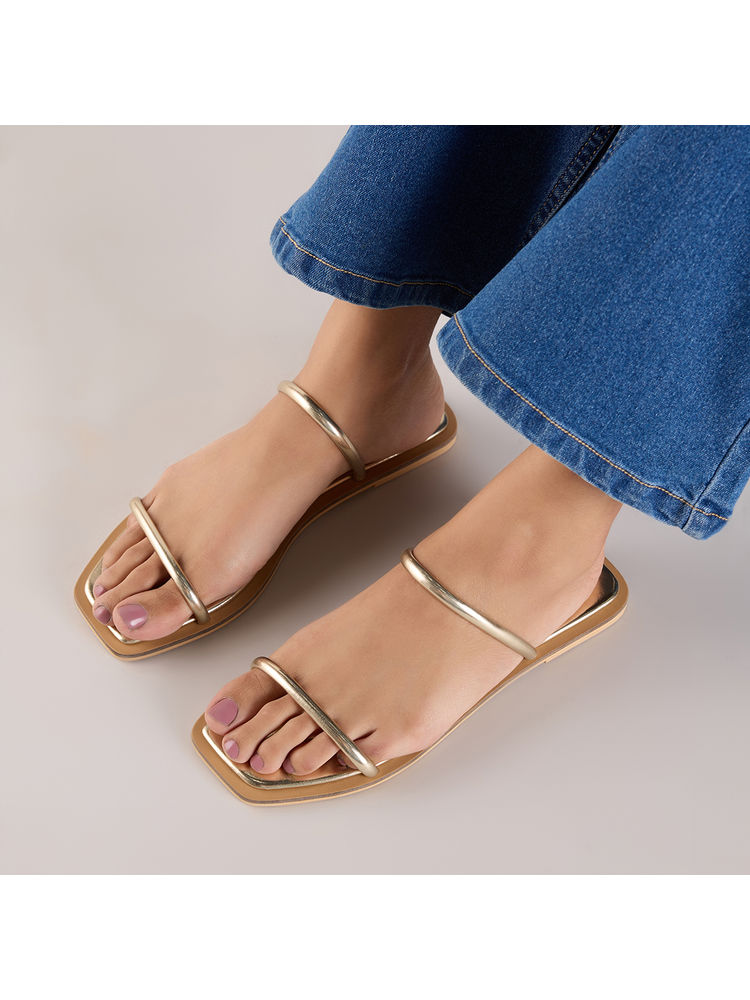 Twenty Dresses by Nykaa Fashion Gold Dual Padded Straps Flats-picture-17