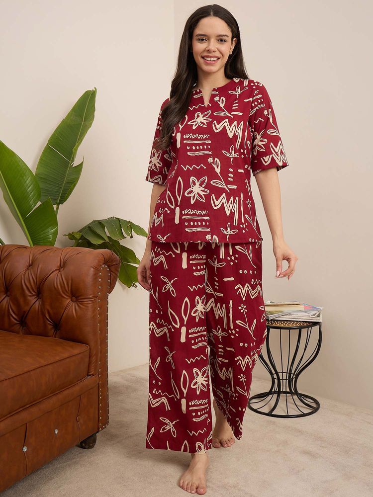 July Nightwear Women Cotton Red Top & Pyjama-picture-26