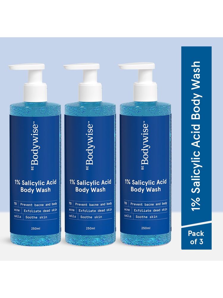 Be Bodywise 1% Salicylic Acid Body Wash - Prevents Body Acne - SLS & Paraben Free - Pack of 3