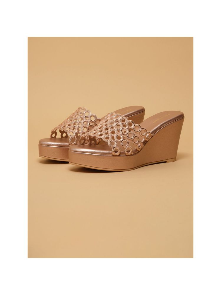 Eridani Ayana Rose Gold Embellished Wedges Heels-image-23