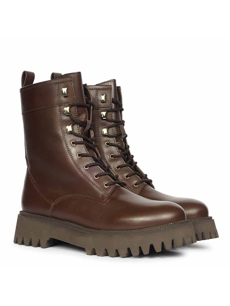 Saint G Womens Brown Leather Lace Up High Ankle Boots-picture-2