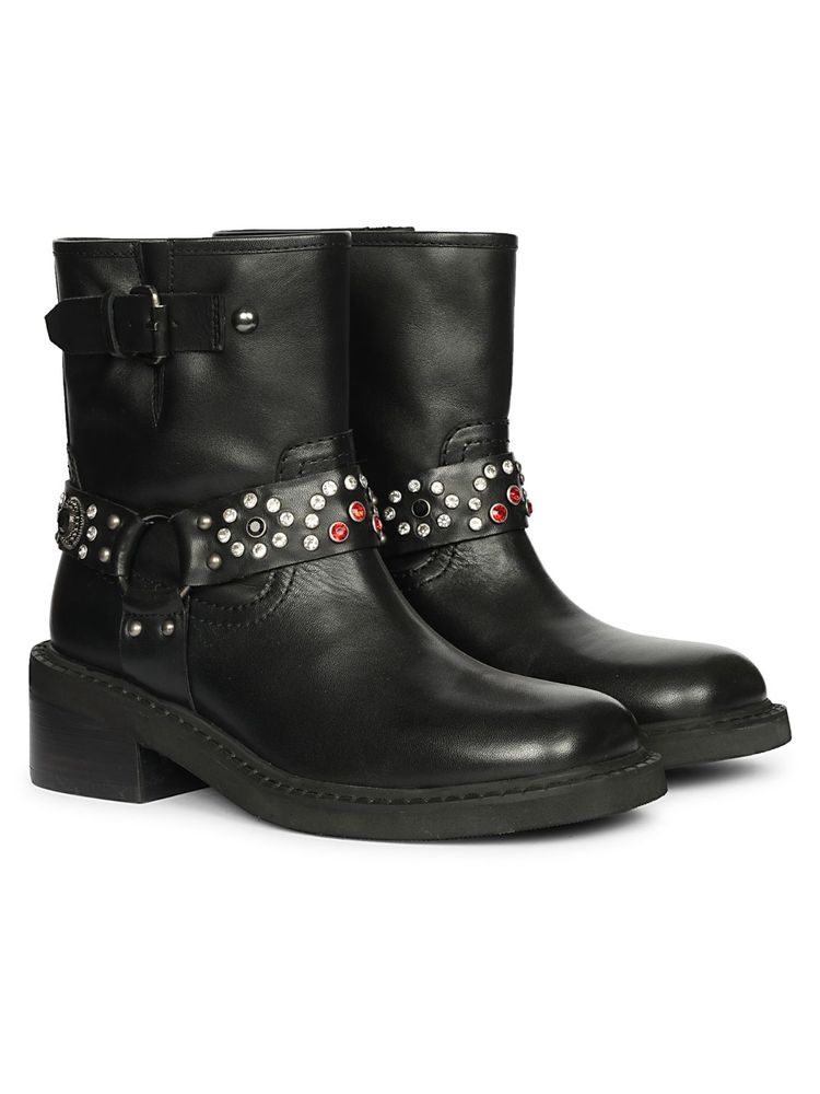 Saint G Womens Black Leather Ankle Buckle Boots-image-10