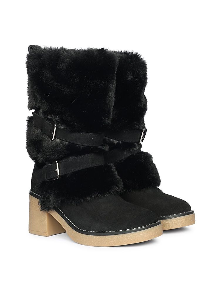 Saint G Womens Black Suede Leather Buckle Boots-image-28