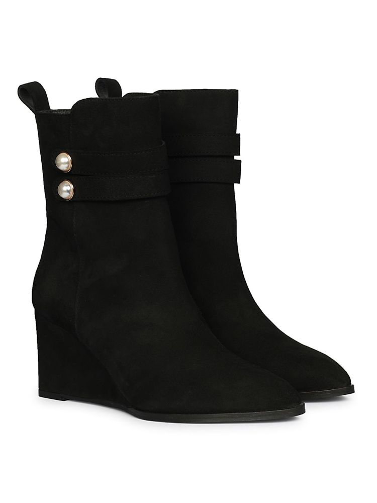 Saint G Womens Black Leather Ankle Wedge Boots-image-12