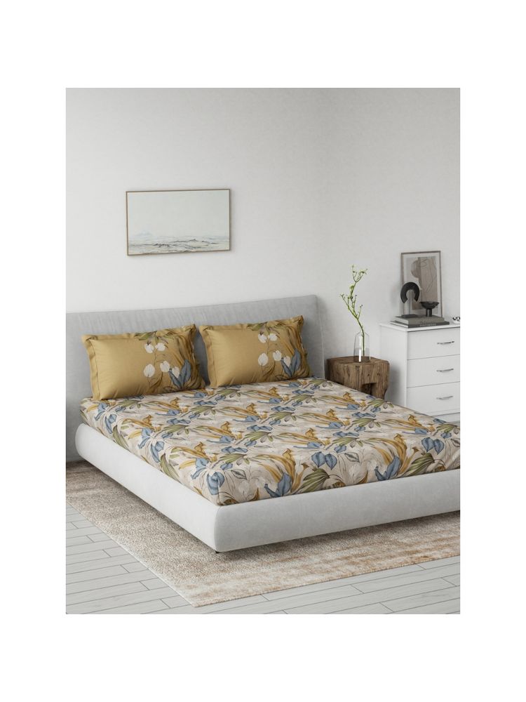 Ddecor Live Beautiful Cotton Grey Ethnic 144 Tc Fitted King Bedsheet with 2 Pillow Covers-picture-22