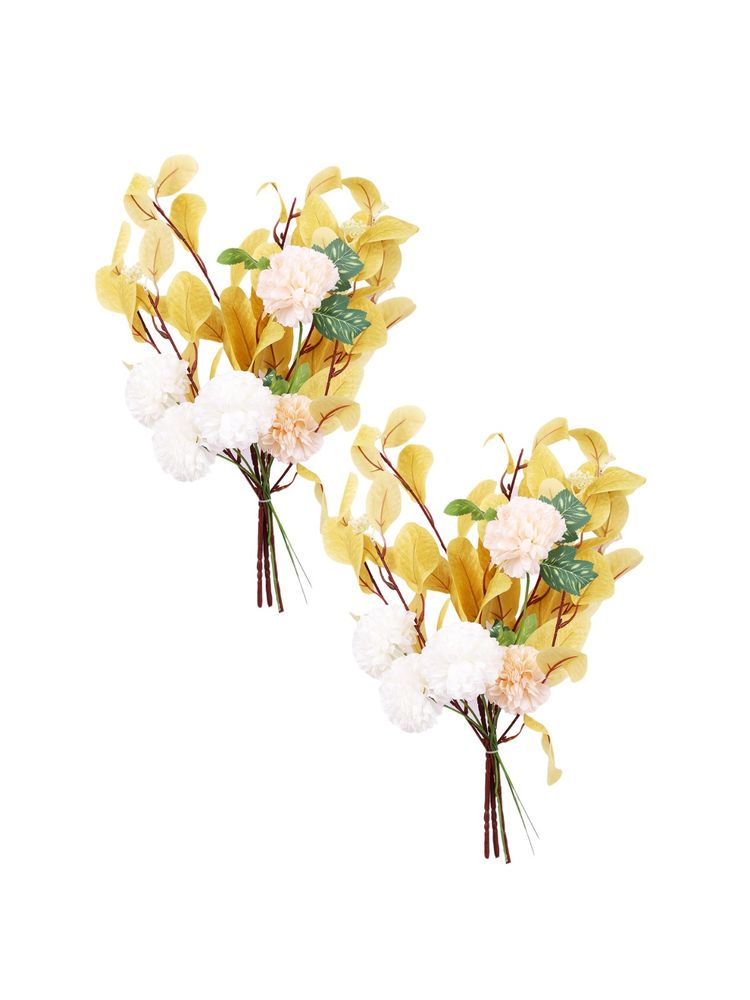 Tayhaa Yellow & White 2 Pieces Ivory and Peach Chrysanthemum Artificial Flower-image-6