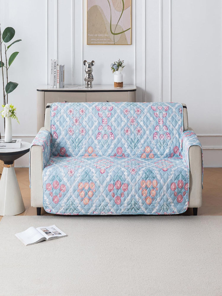 House of Quirk Anti-Slip Sofa Cover with Pocket Couch Protector - Gulshan Sky-image-49