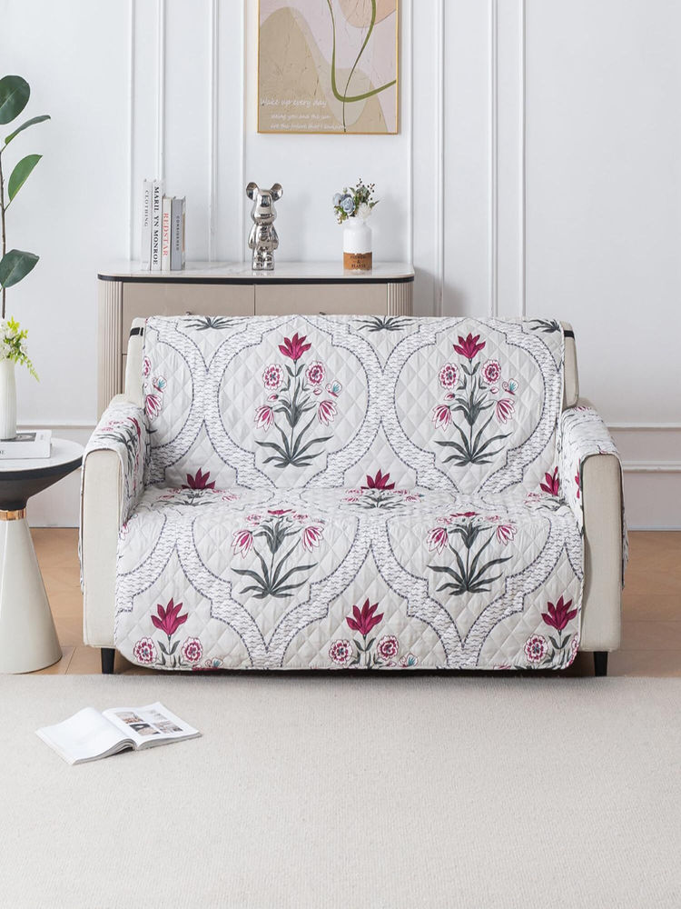 House of Quirk Anti-Slip Sofa Cover with Pocket Couch Protector - Mughal Buta-image-48