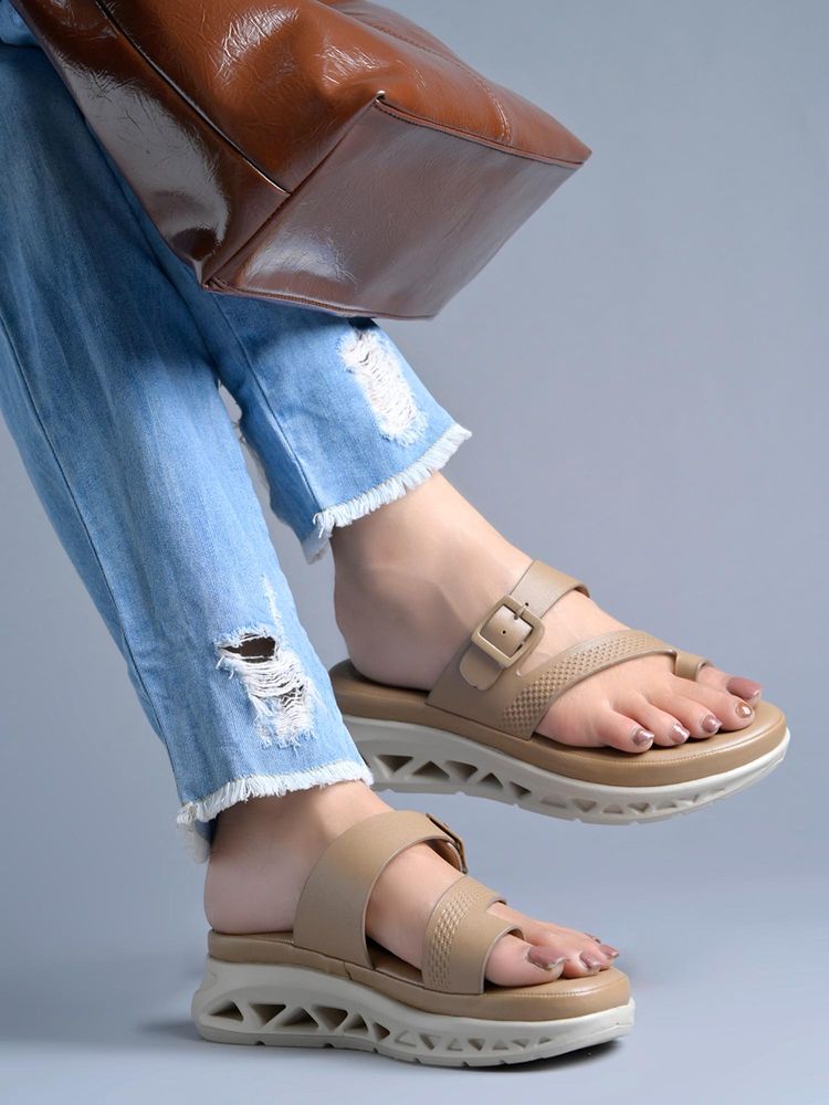 Shoetopia Women Beige Comfort Orthopaedic Toe-Loop Sandals-image-2