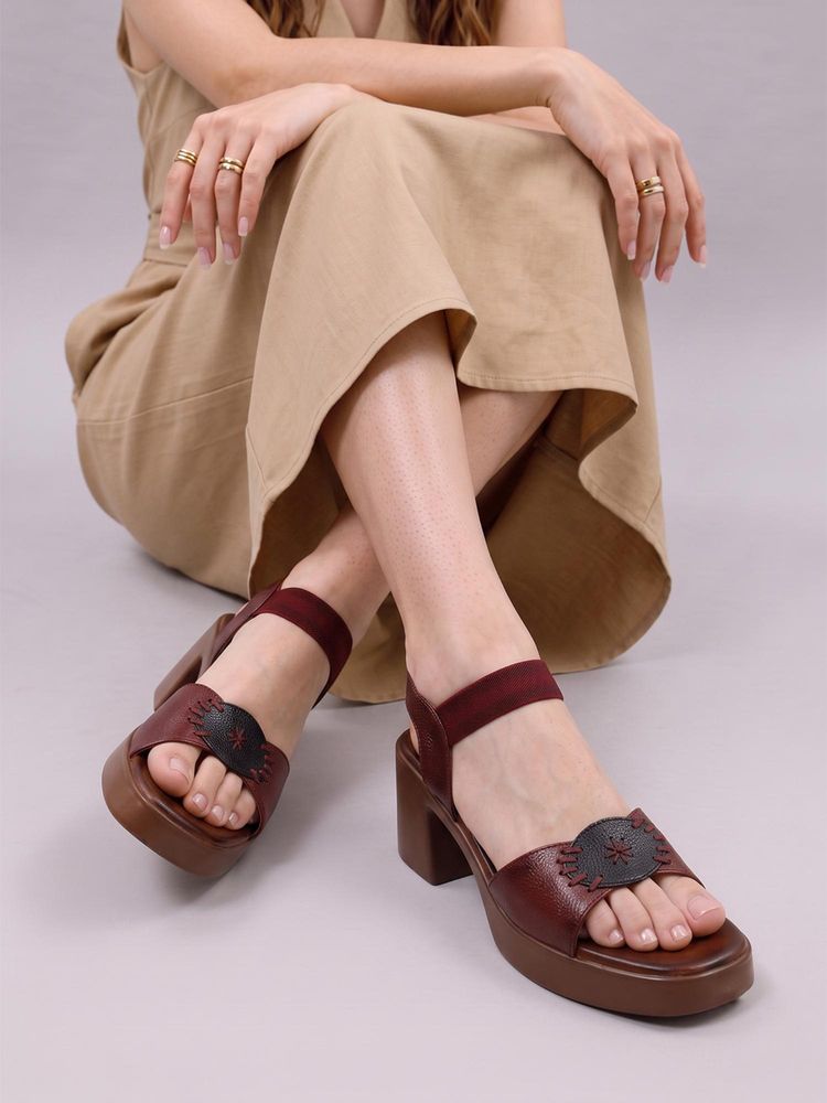 Dollphin Maroon Leather Upper Women Block Heels-image-16