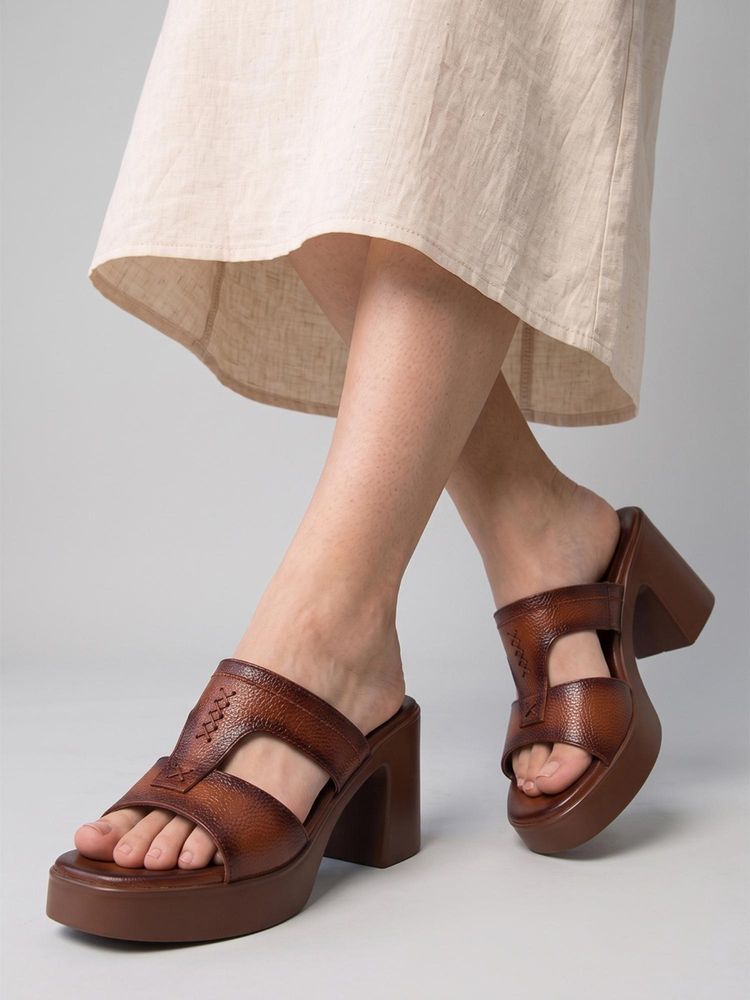 Dollphin Brown Leather Upper Women Block Heels-picture-25