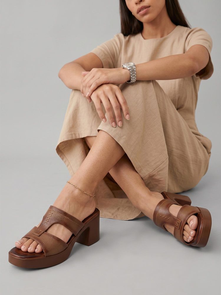 Dollphin Beige Leather Upper Women Block Heels-image-45