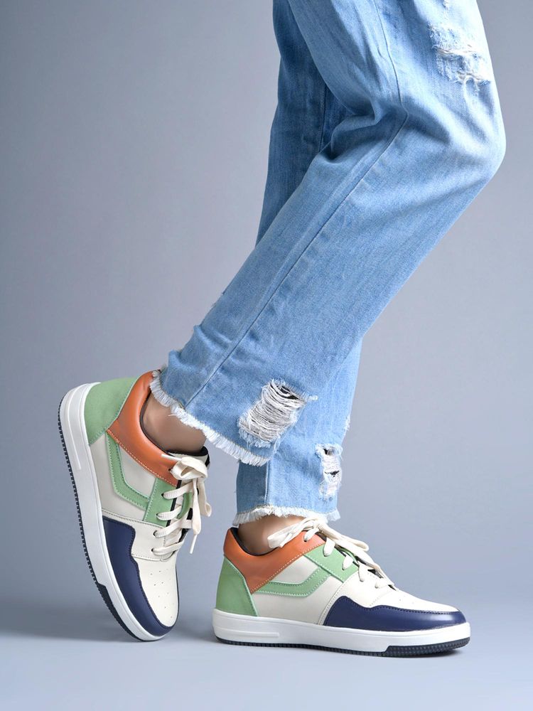 Shoetopia Women Navy Blue Colorblock Low-Top Textured Casual Lace-Up Sneakers-image-2