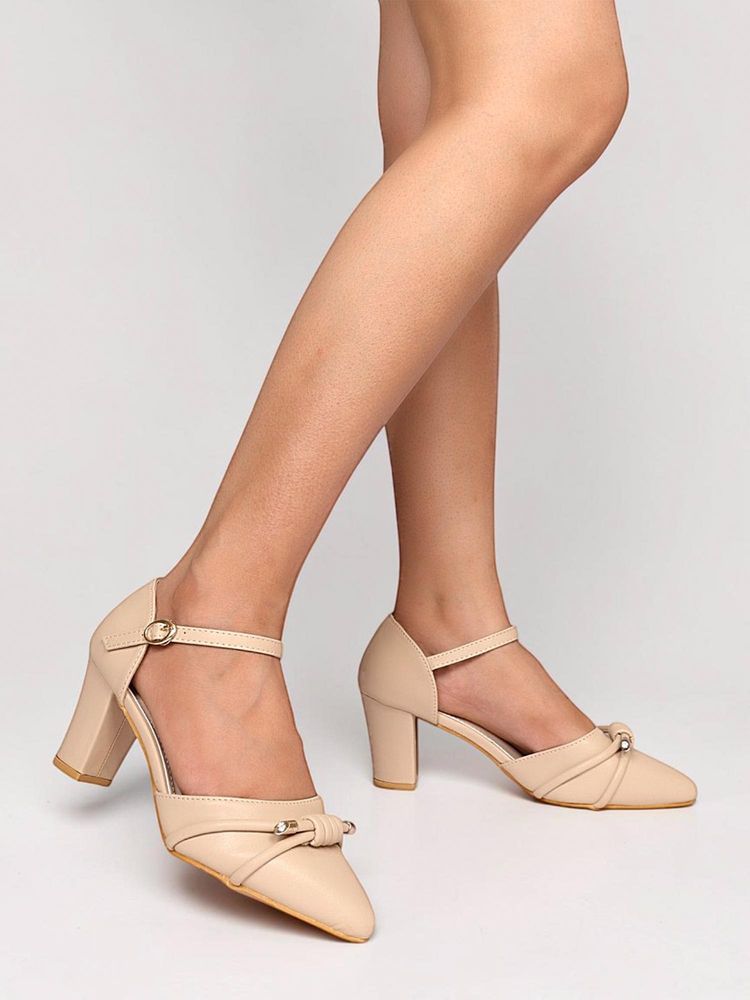 Truffle Collection Beige Embellished Heels-image-15