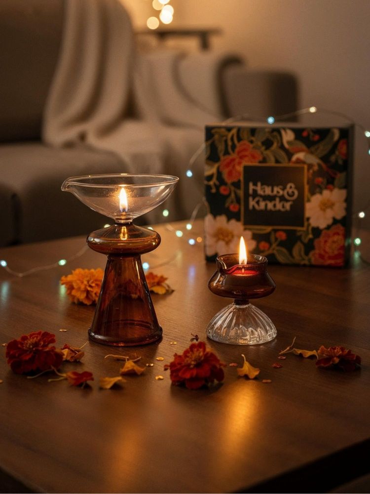 Haus & Kinder Crystal Flame Elegant Diya (Pack of 2)-picture-6