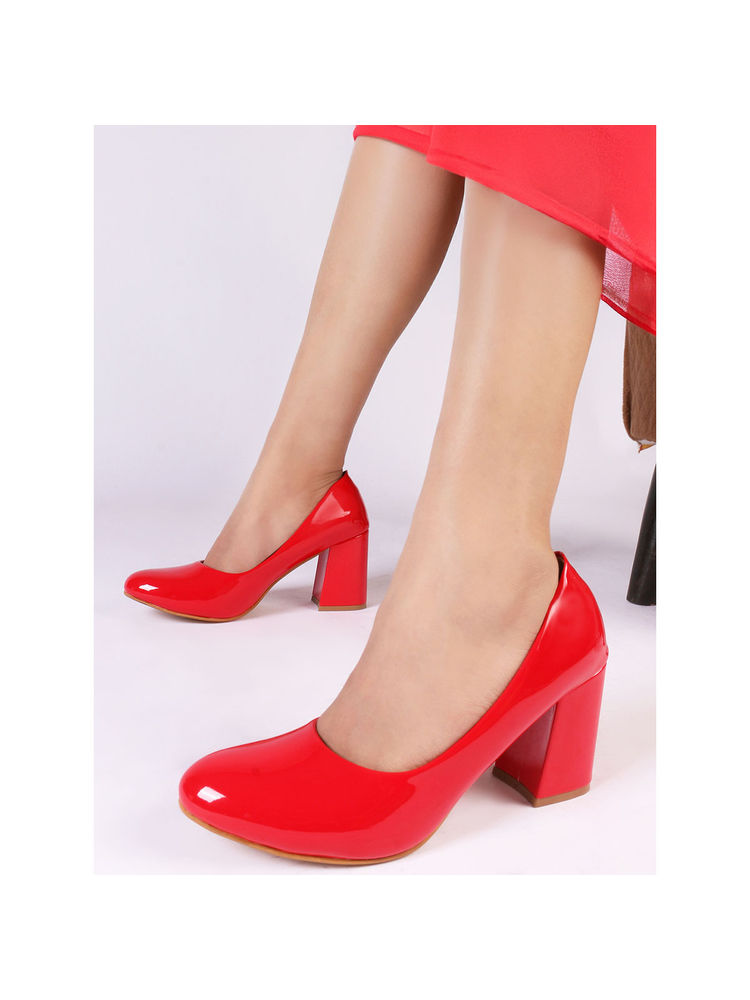 Iconics Women Red Suede Block Heel Pumps-picture-22