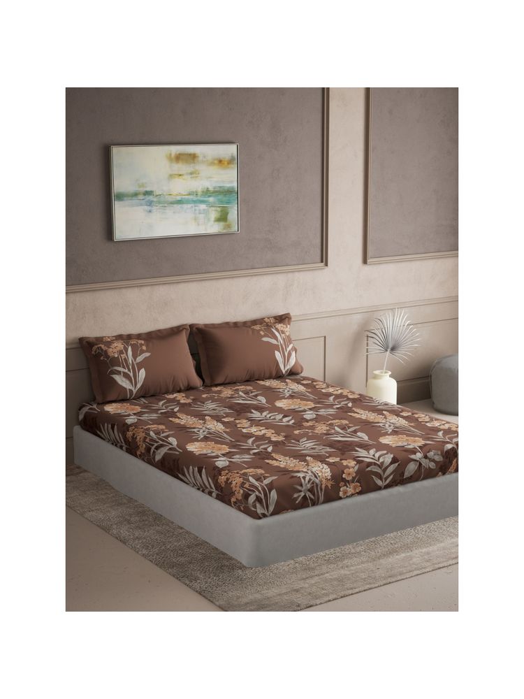 Ddecor Live Beautiful Cotton Primary Brown Floral 145Tc Bedsheet with 2 Pillow Covers (King)-picture-40