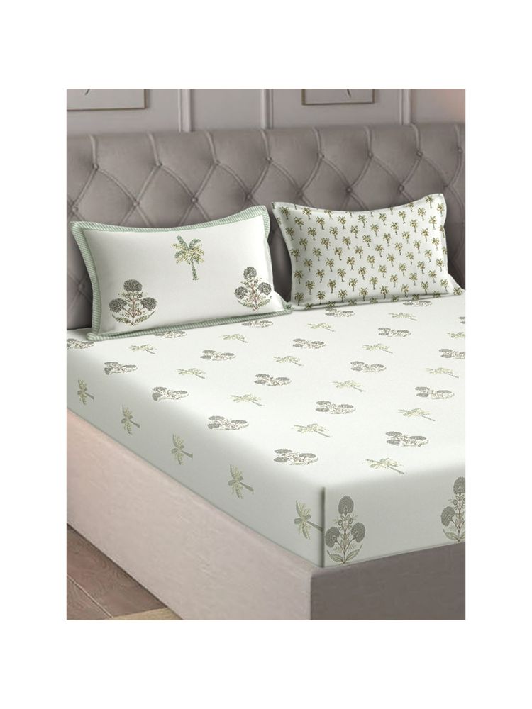 Eyda Ethnic Printed Cream Cotton Bedsheet with 2 Pillow Covers (King)-picture-41