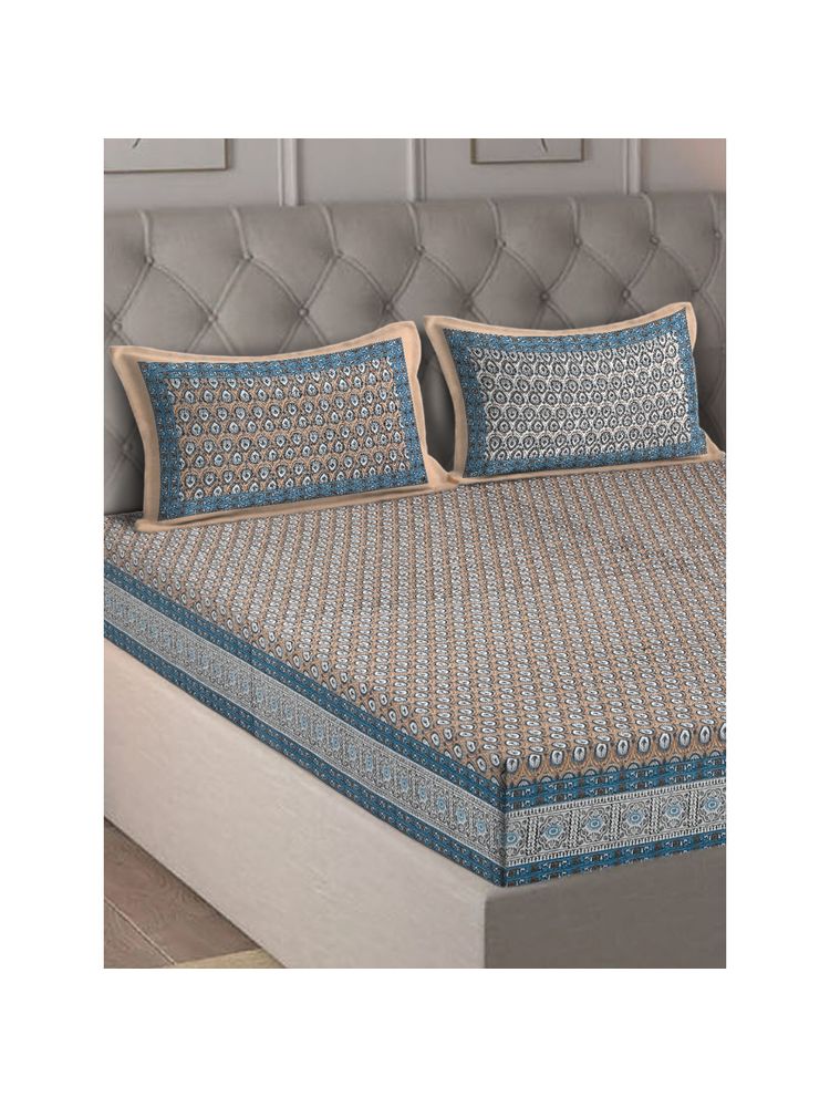 Eyda Ethnic Printed Brown Bedsheet with 2 Pillow Covers (King)-picture-33