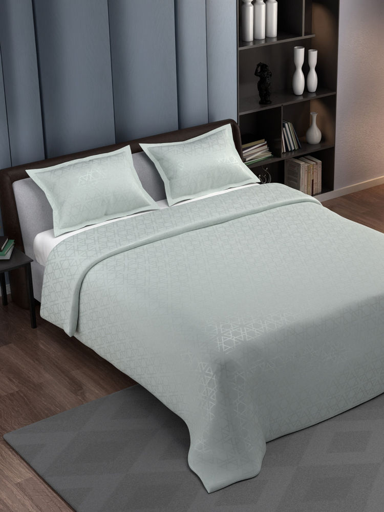 Synergized Cotton Blue Jacquard Essence Mint Super Soft Bedsheet with 2 Pillow Covers (Super King)-image-9
