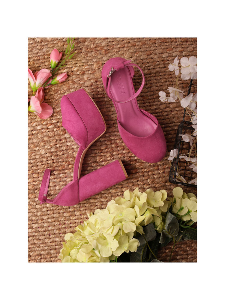 Truffle Collection Pink Solid Heels-picture-18