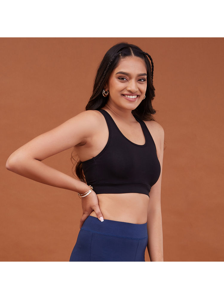 Nykd By Nykaa Cotton Stretch Slip On Sports Bra with Removable Cups NYK059 Anthracite-picture-31