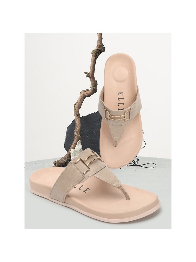 ELLE Beige Women Solid Plain Flats