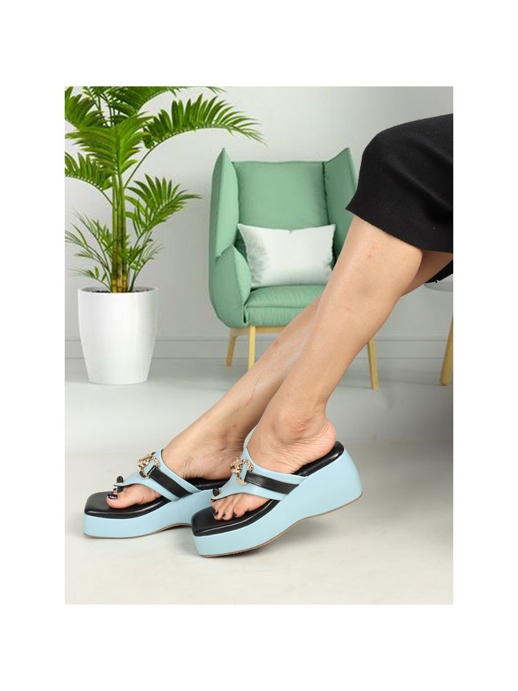 ELLE Sky Blue Women Solid Plain Sandals-image-37