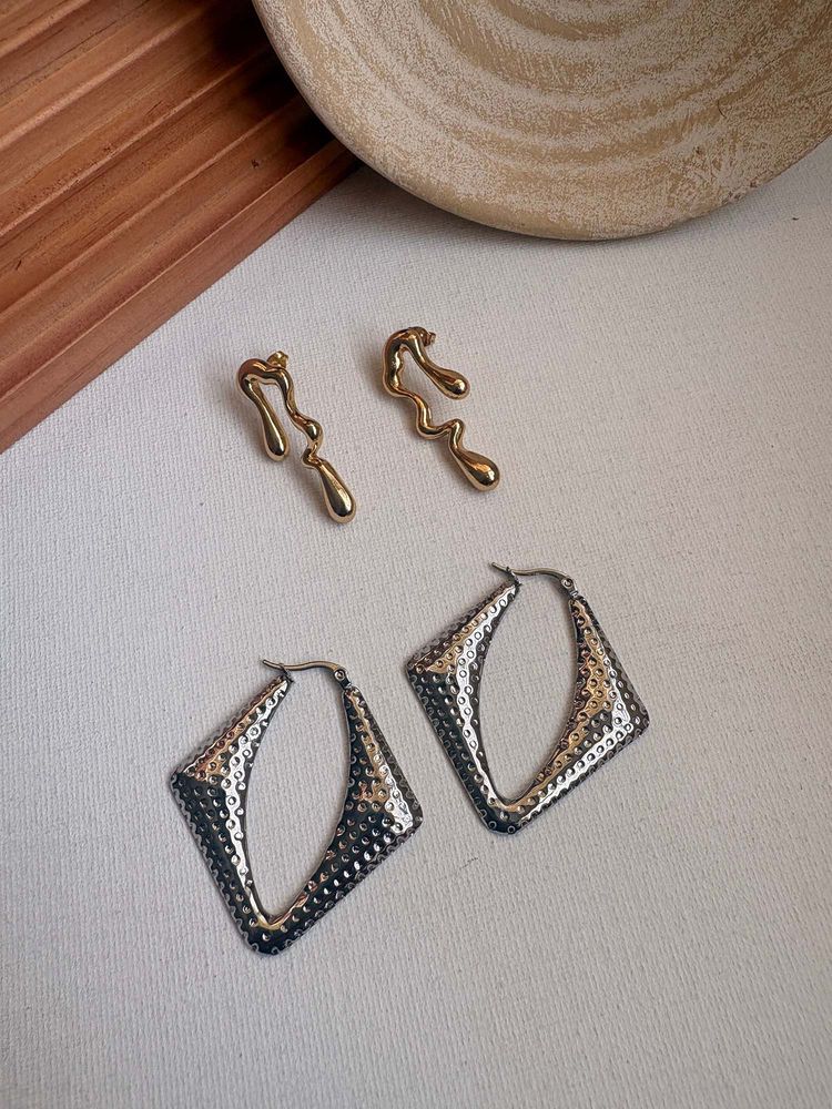Niska Statement 18K Gold Plated Anti Tarnish Earrings (Pack Of 2)-image-10