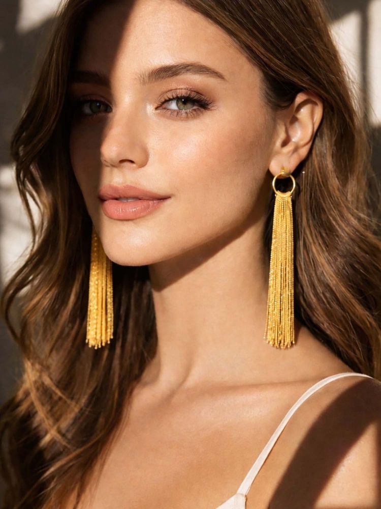Niska Golden Cascade Demi-Fine Tassel Earrings-picture-18